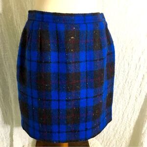 Valentino 100% Wool Blue Plaid Skirt Size 8